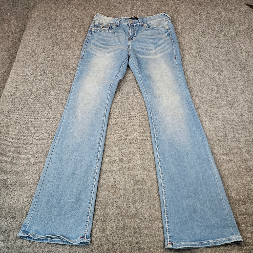 True Religion Becca Mid Rise Bootcut Jeans Big T Flap Pocket Light Wash Size 31